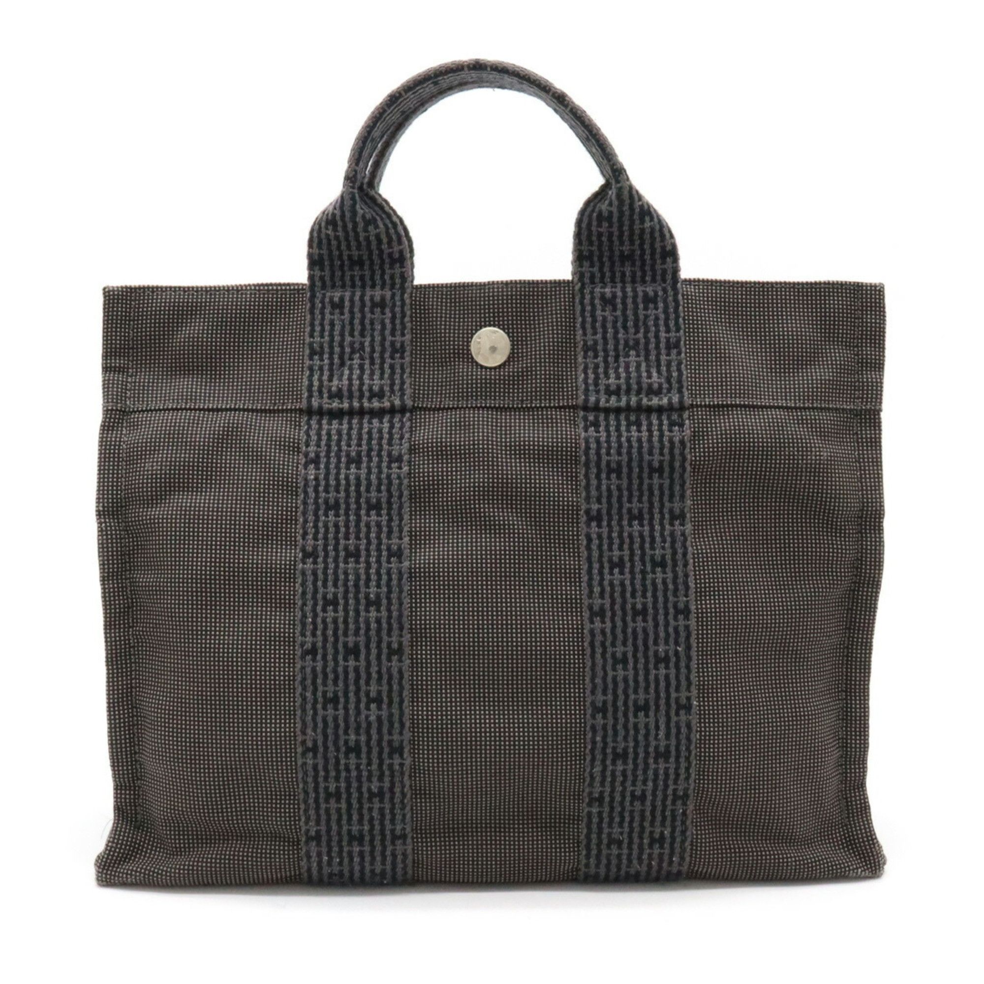 image of Hermes Yale Line Tote Pm Bag Handbag Nylon Canvas Gray Black, Women's