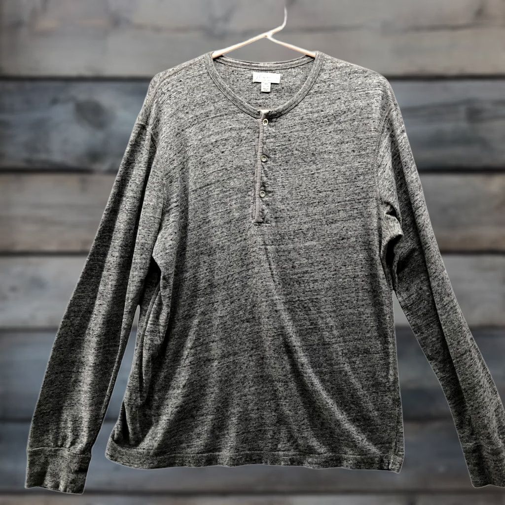 J.Crew J. Crew Henley Long Sleeve T-Shirt Mens M Gray Heather Knit Cotton Size US M / EU 48-50 / 2 - 1 Thumbnail