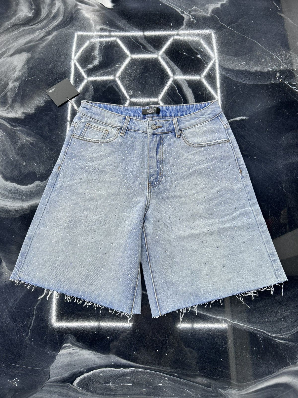 HMDD Billie Jean Rhinestone Shorts Light Wash Size XL