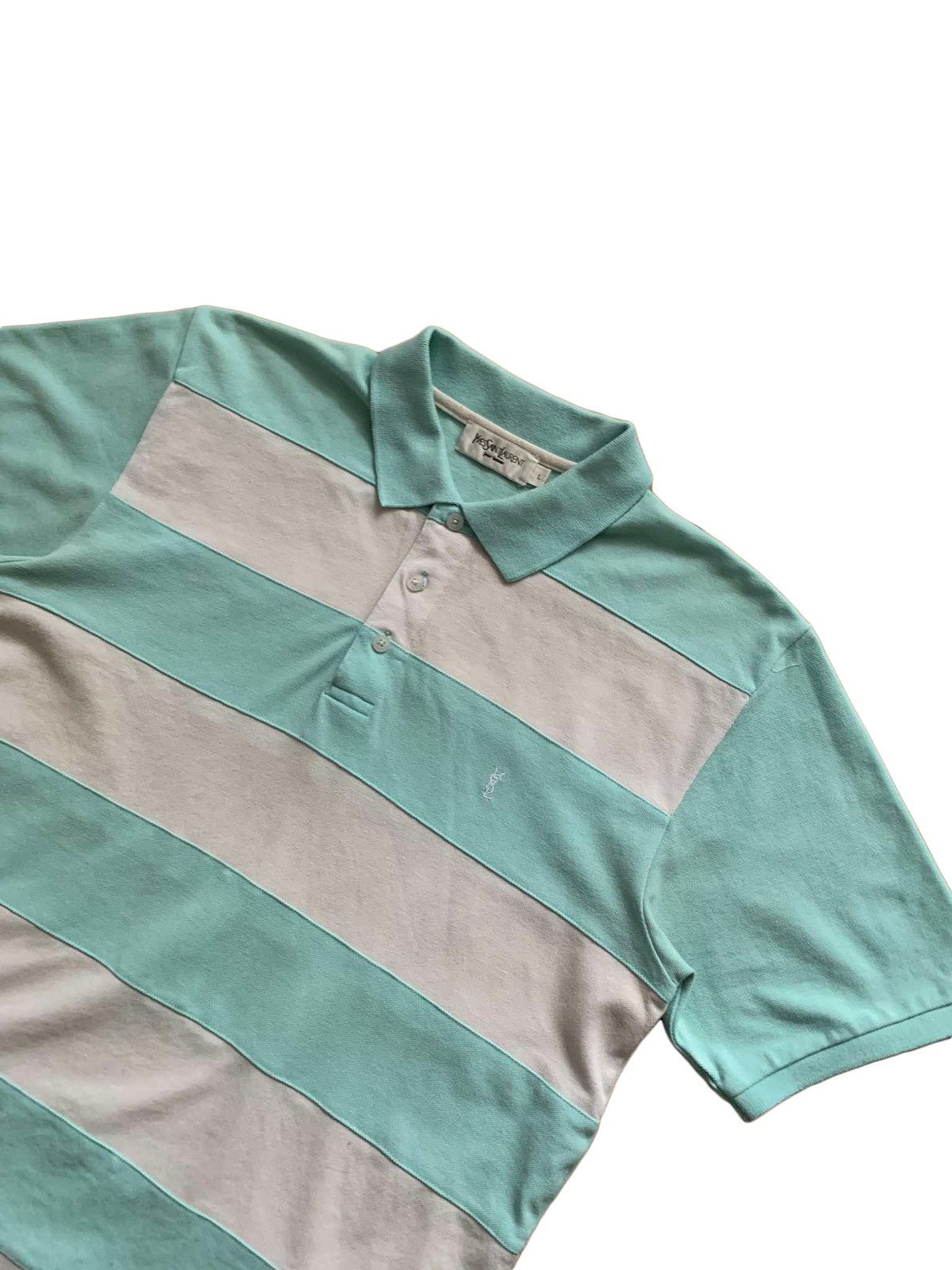Saint Laurent Paris × Vintage × Yves Saint Laurent Yves Saint Laurent Vintage Men's White Mint Green Polo Size US L / EU 52-54 / 3 - 2 Thumbnail