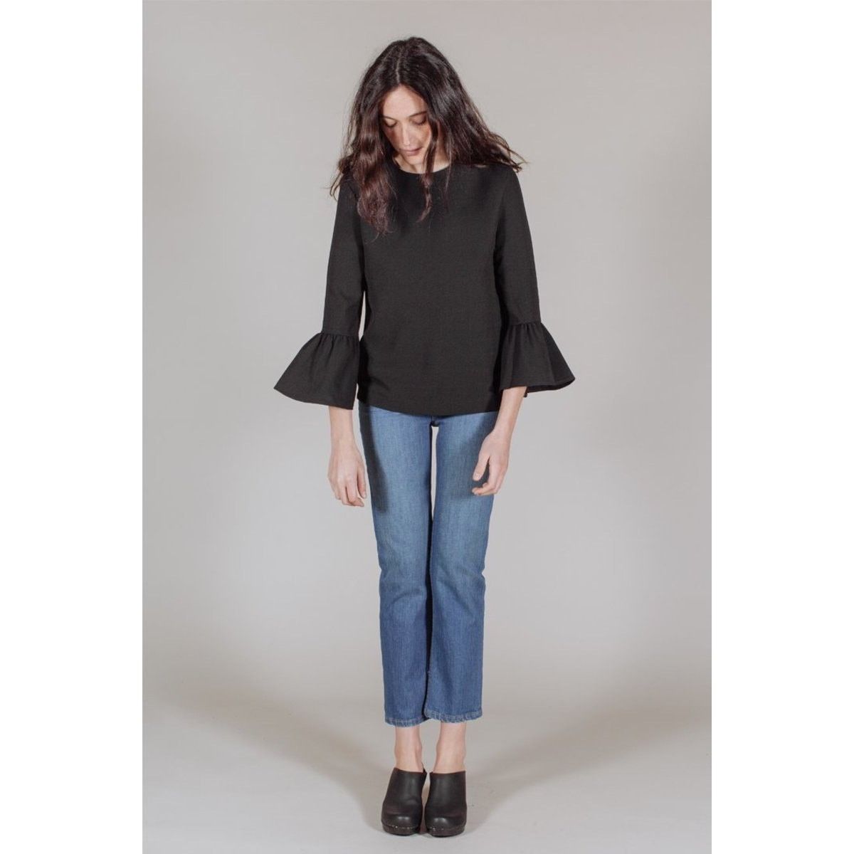 Ganni Ganni Clark Olive Green Crepe Bell Sleeve Crew Neck Top SZ S Size S / US 4 / IT 40 - 2 Thumbnail