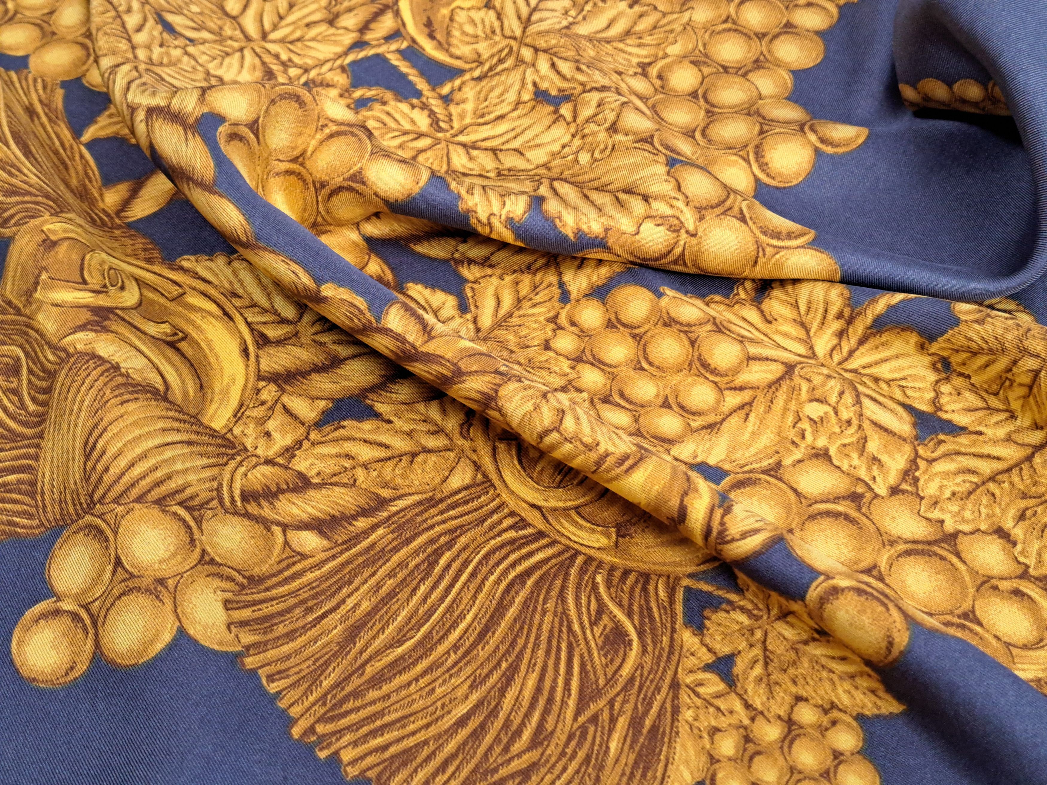 Chanel Vintage CHANEL gray/gold silk scarf grapes and tassel motif. Size ONE SIZE - 7 Thumbnail