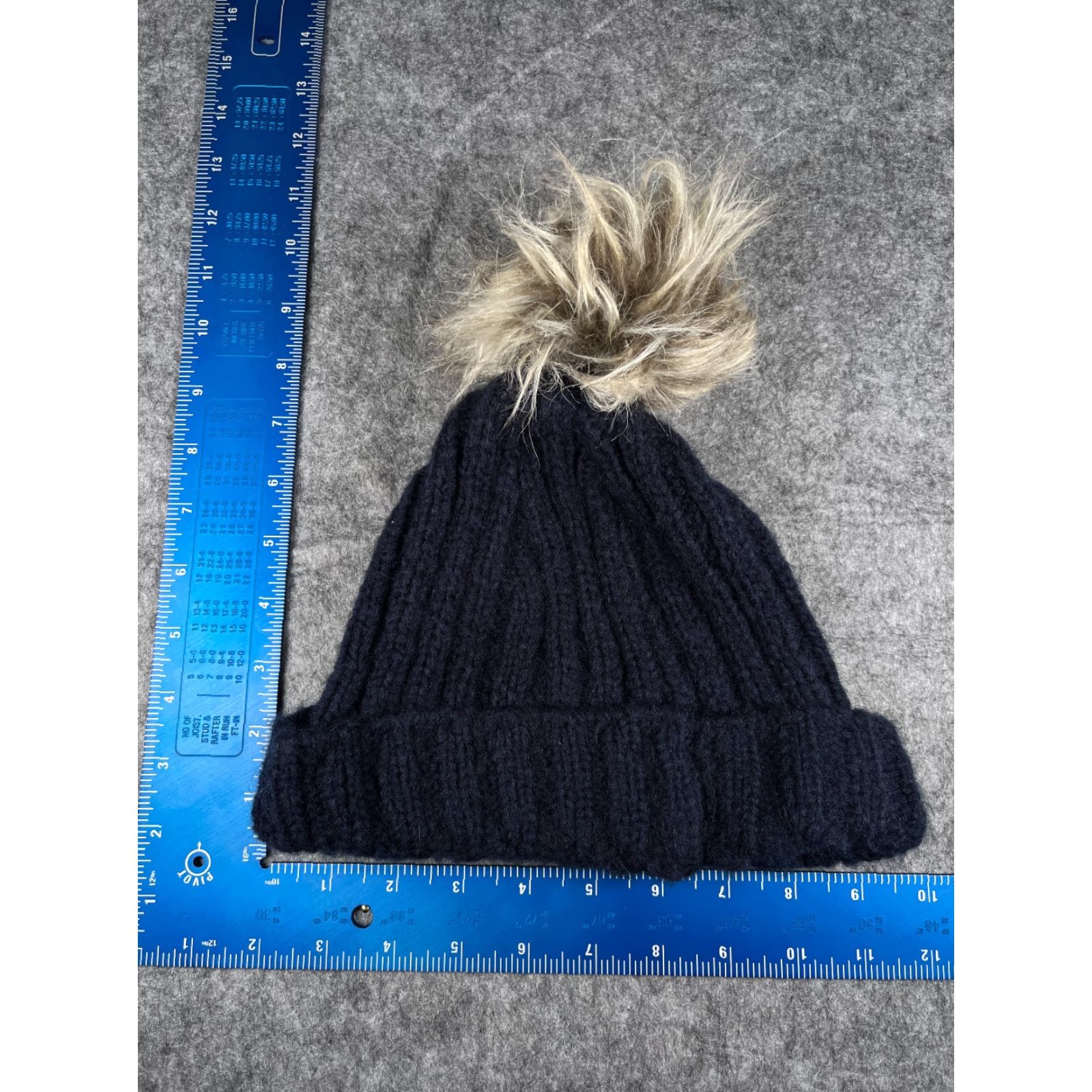 Topshop Topshop Beanie Adult One Size Blue Knit Acrylic Faux Fur Pom Hat Unisex Adults Mens Womens 90s Outdoor Ski Style Size ONE SIZE - 4 Thumbnail