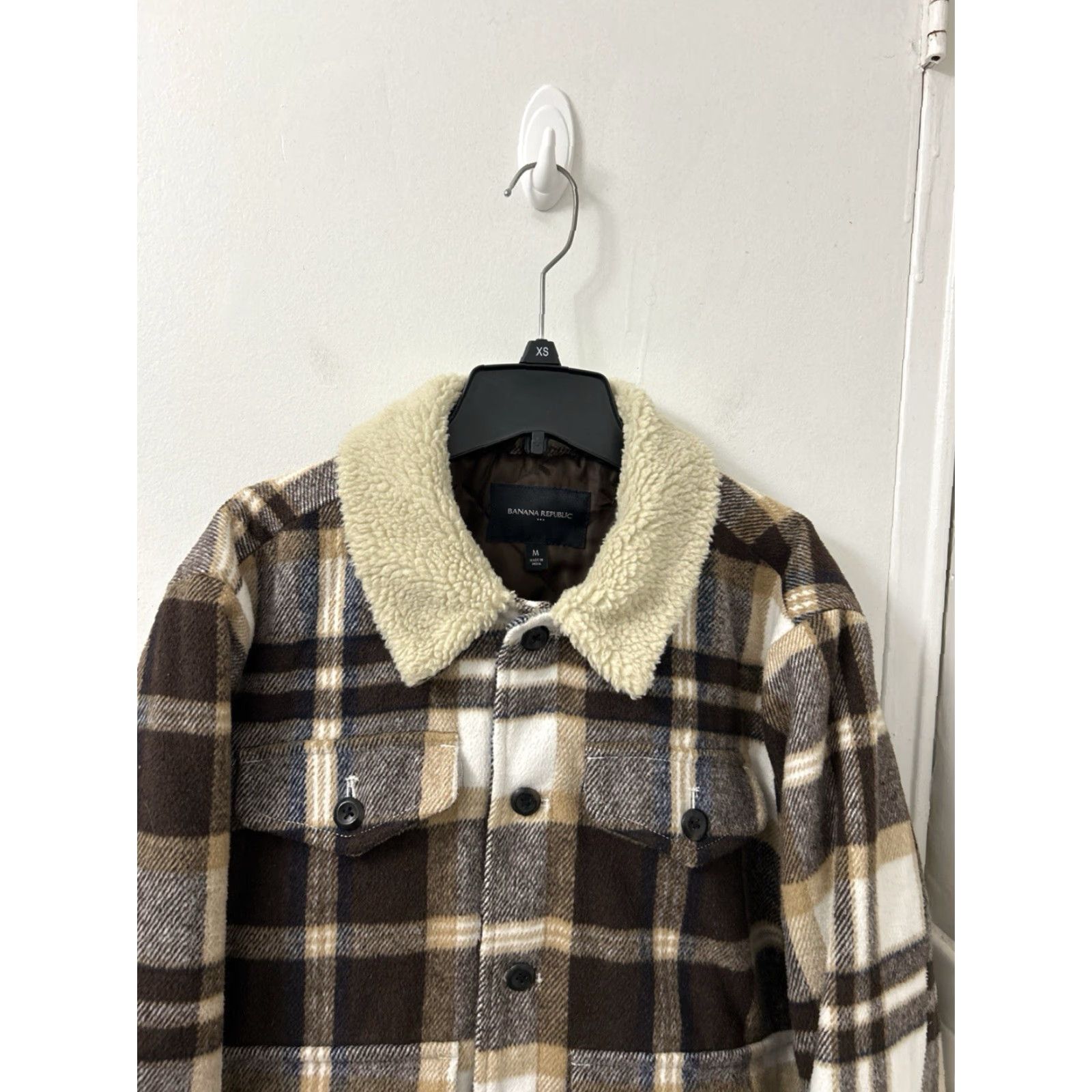 Banana Republic Banana Republic Jacket Mens M Brown Plaid Wool Sherpa Collar Pockets L/S Quilted Lined Fall Winter Vintage: No Size US M / EU 48-50 / 2 - 2 Thumbnail