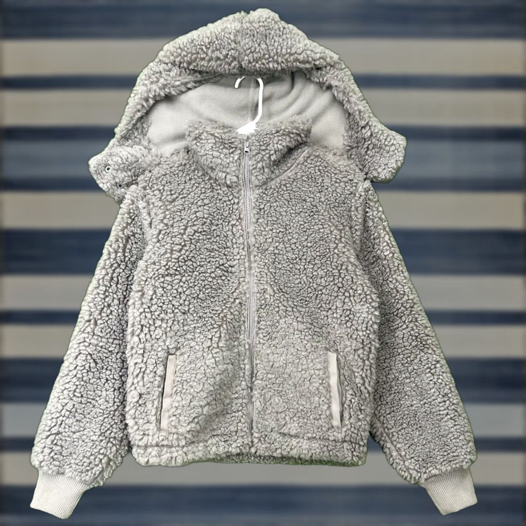 Abercrombie & Fitch VINTAGE Abercrombie & Fitch Jacket Womens Small Teddy Deep Pile Hoodie Full Zip Sherpa Gray 80s 90s College Preppy Size S / US 4 / IT 40 - 1 Thumbnail
