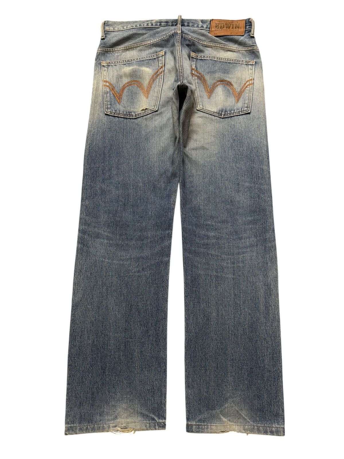 Edwin Vintage 90s Edwin 403 Blue Faded Wash Distress Straight Leg Size US 33 - 2 Thumbnail