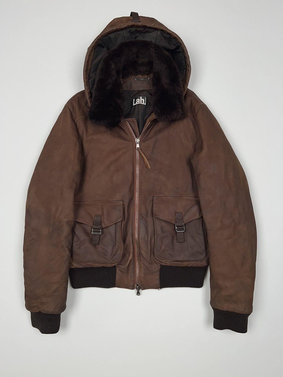 ラッキーツアーズ Pal Zileri Lab Leather Hooded Bomber Jacket Aviator Fly