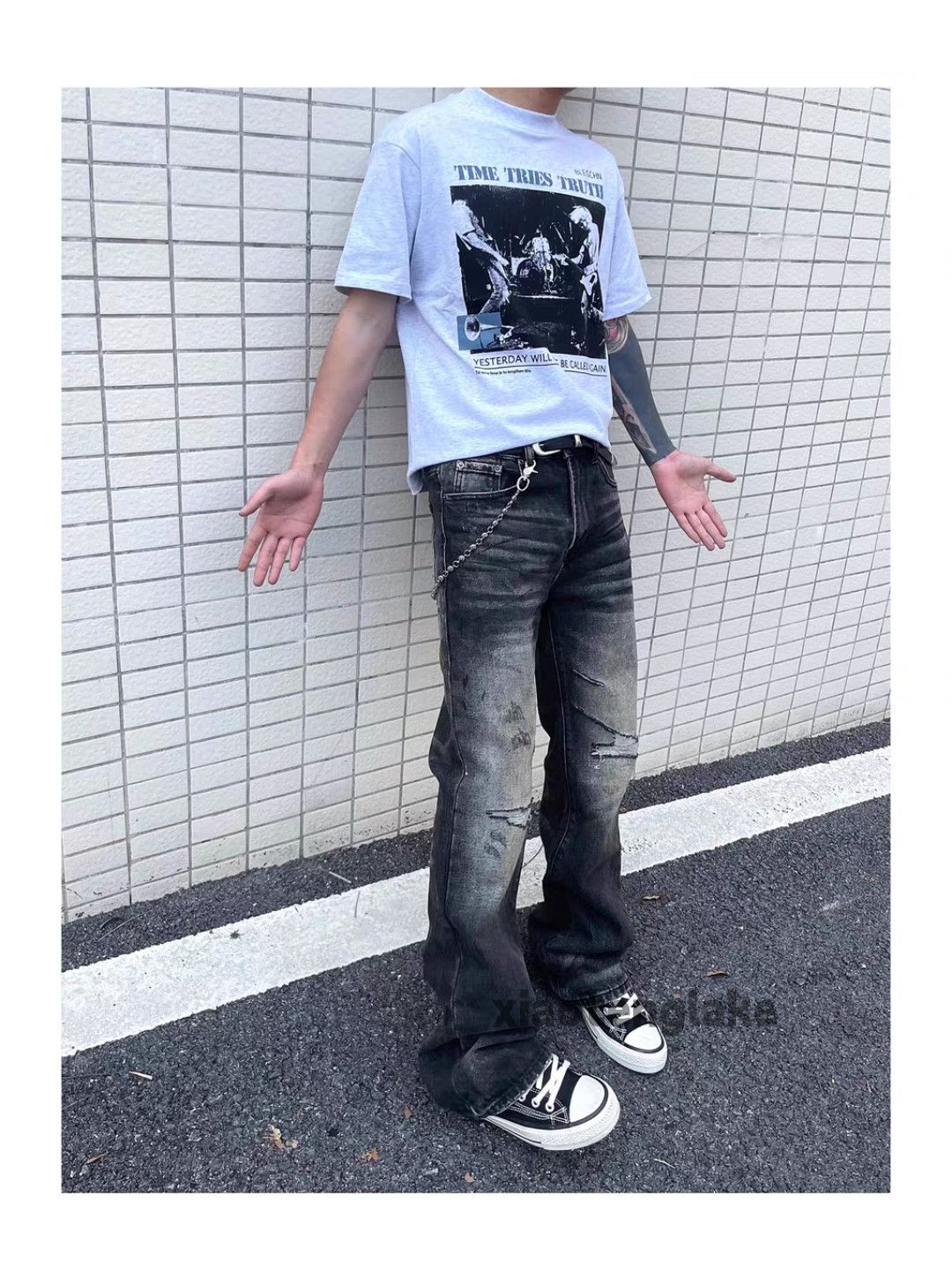 Jean Unisex washed faded cleanfit yuppie stain grunge jeans Size US 30 / EU 46 - 1 Thumbnail