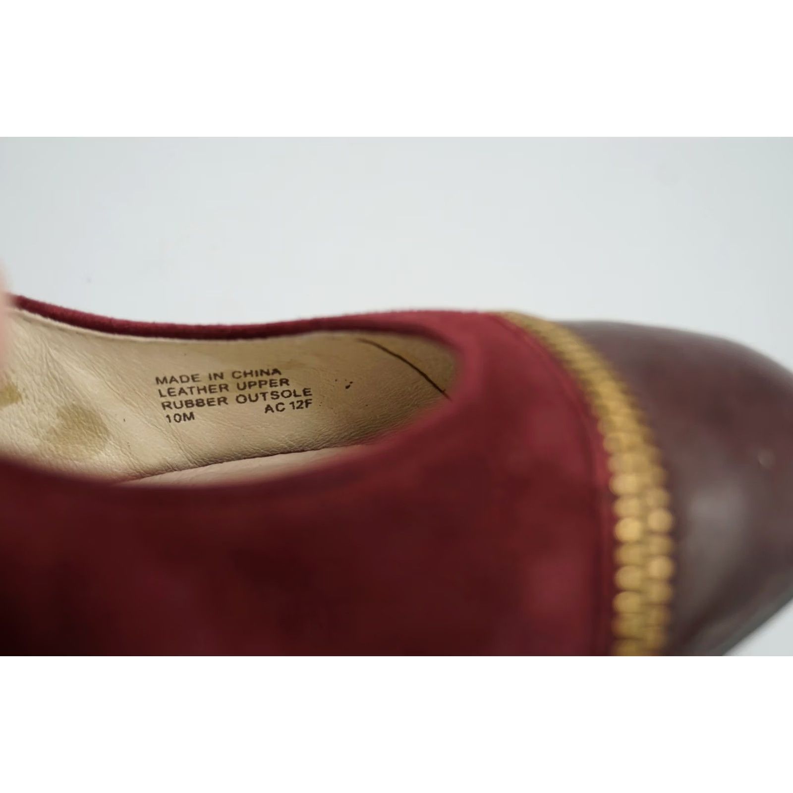 Michael Kors VINTAGE Michael Kors Women's 10M Maroon Suede Brown Leather Cap Toe Zipper Stiletto Pump Heel Size ONE SIZE - 6 Thumbnail