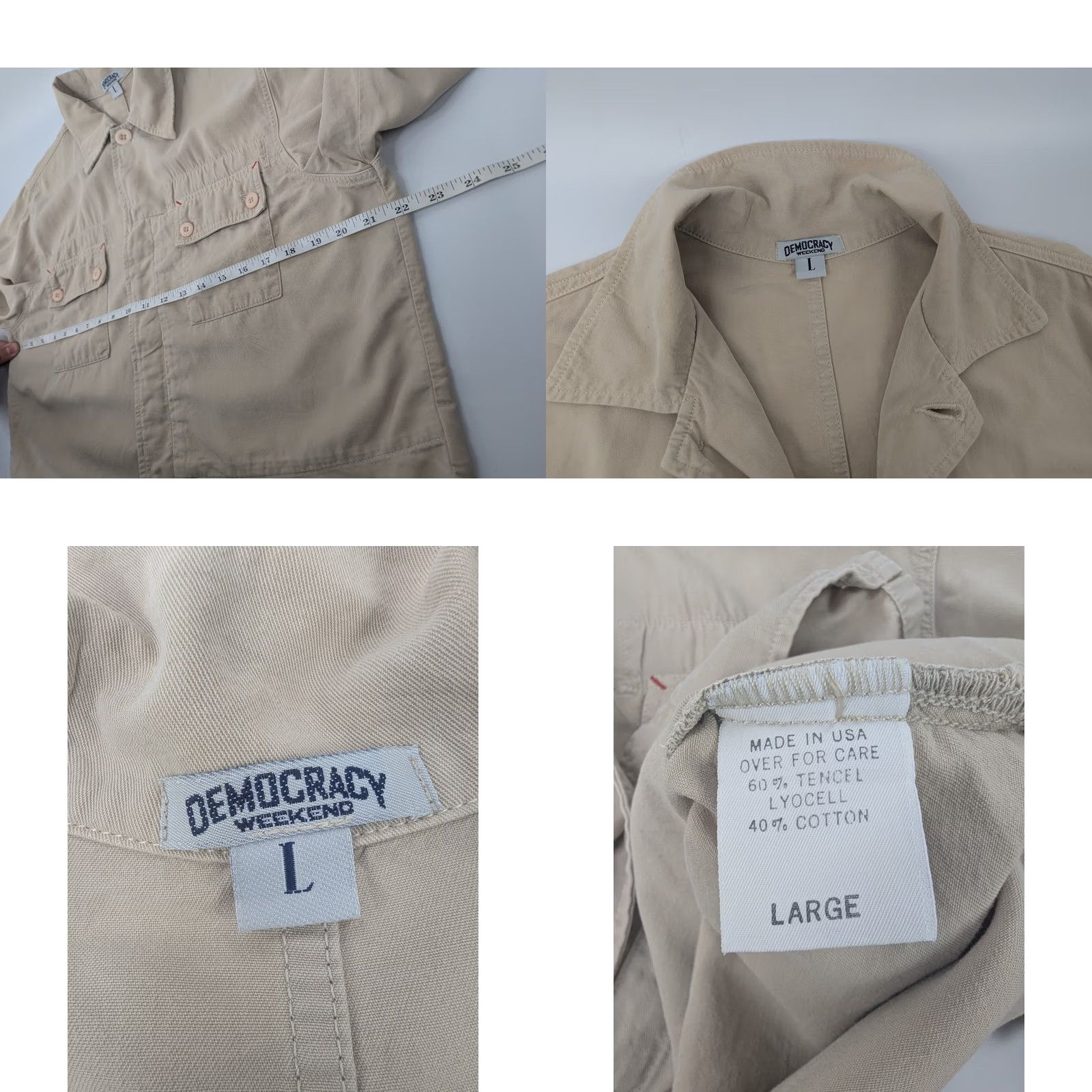 Vintage Democracy Button-Up Shirt Khaki Beige Women’s Large USA Shacket Size L / US 10 / IT 46 - 9 Thumbnail