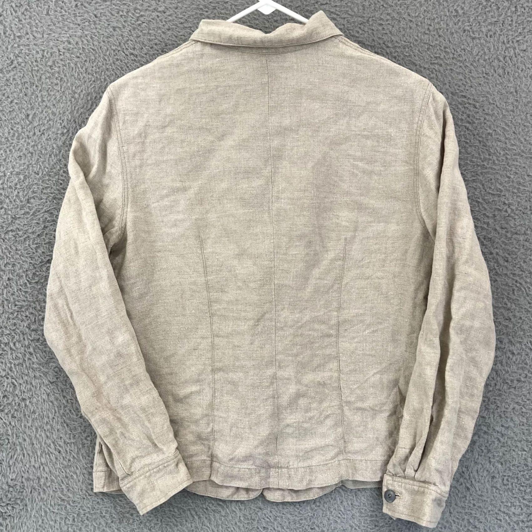 Ann Taylor Ann Taylor Shirt Womens 8 Beige Button Up 100% Linen Pocket Long Sleeve Collar Size M / US 6-8 / IT 42-44 - 5 Thumbnail