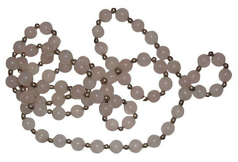 Handmade Rose Quartz Silver Plated Bead Necklace Size ONE SIZE - 1 Thumbnail