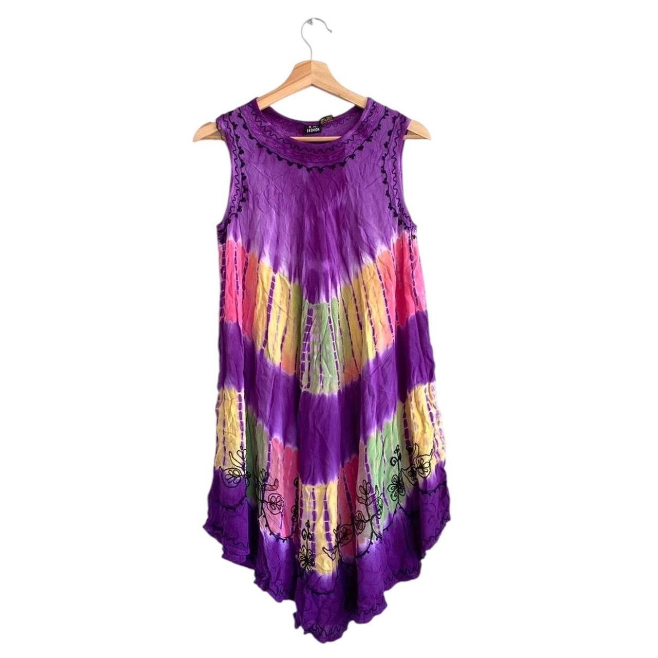 Vintage PURPLE TIE DYE BOHO MINI DRESS VINTAGE ONE SIZE Size ONE SIZE - 1 Thumbnail
