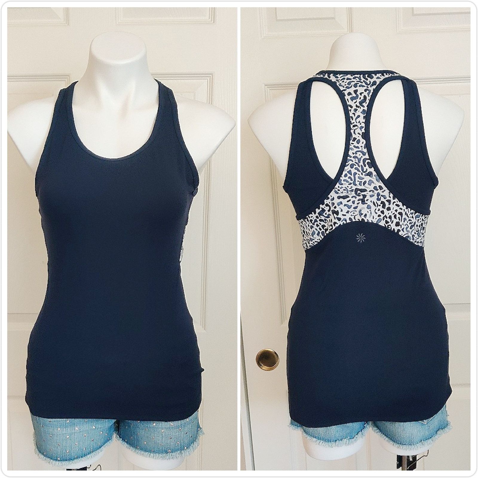 Athleta Mix Inversion navy & white cheetah print athletic tank top Size XS / US 0-2 / IT 36-38 - 1 Thumbnail