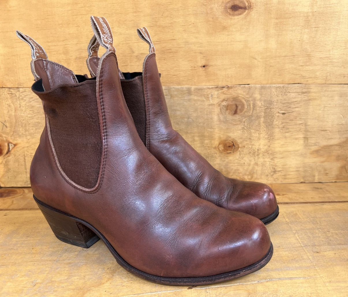 Williams Chelsea Boots Cognac Cuban Heel Pull On Ankle