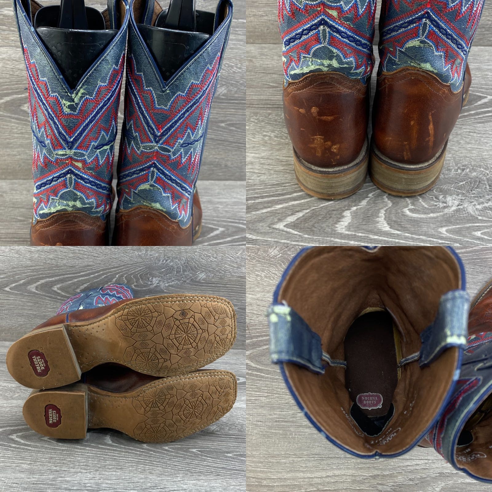 Vintage Nocona Womens 9 B Leather Brown Nadia Blue Hero Square Toe Cowboy Western Boots Size US 9 / IT 39 - 9 Thumbnail