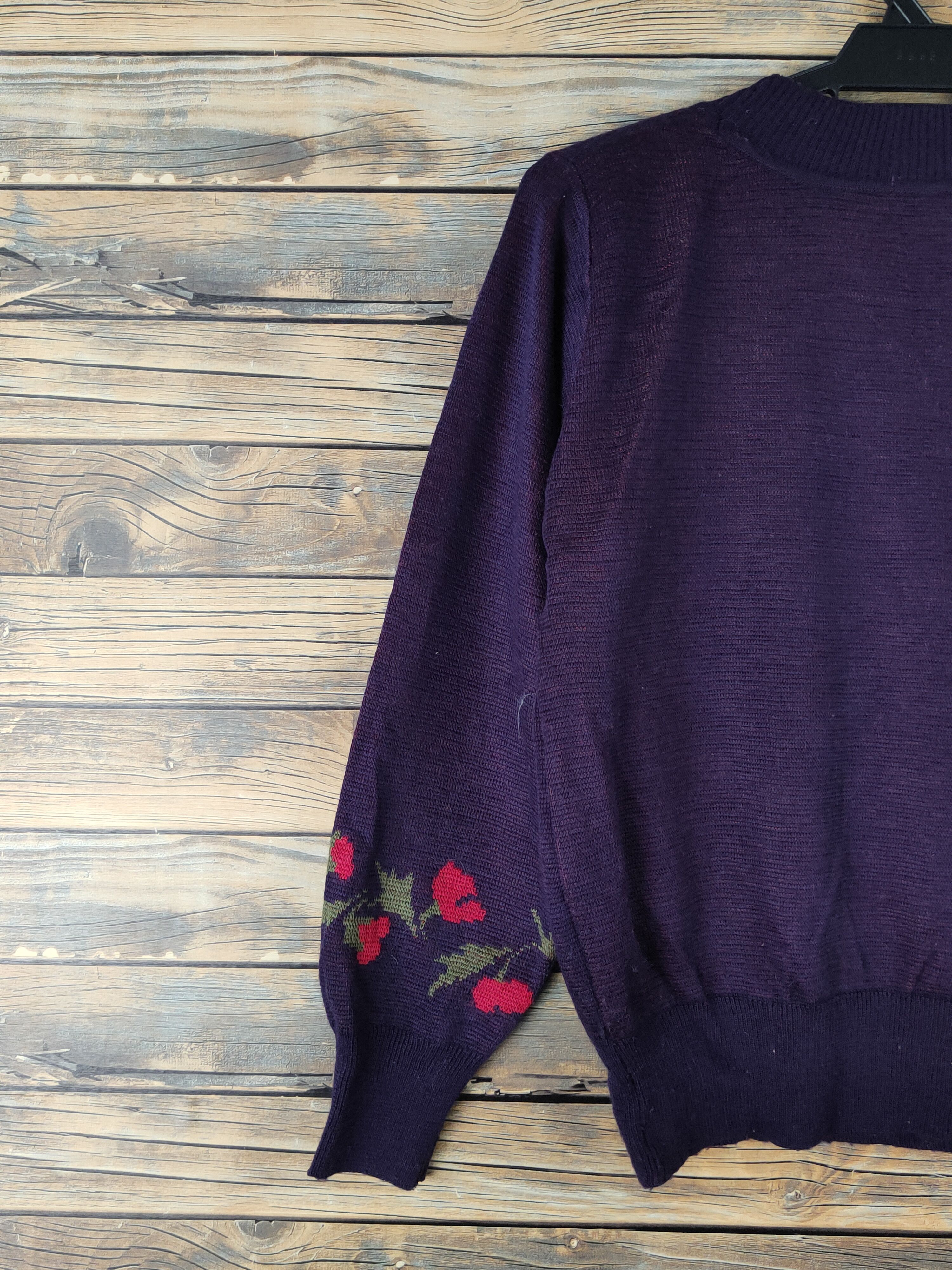 Vintage Cadorna Dark Purple Flowers Knitwear Sweatshirts #W1542 Size M / US 6-8 / IT 42-44 - 8 Thumbnail