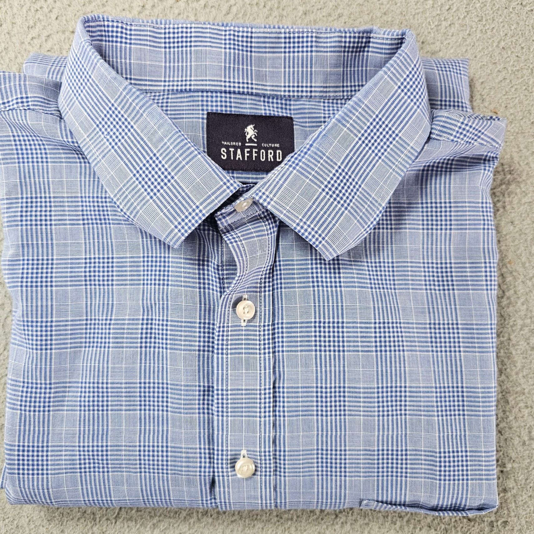 Stafford Stafford Dress Shirt Men's 18 34/35 Blue Check Travel Broadcloth Long Sleeve Shirt Size 48R - 2 Thumbnail