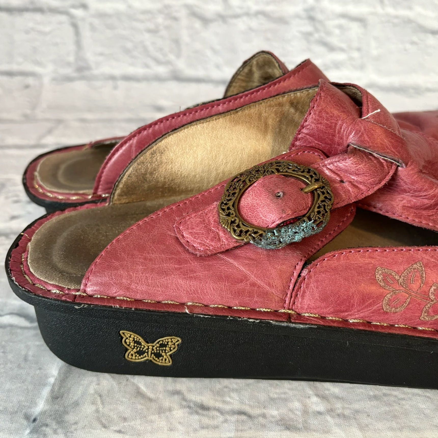Vintage Alegria Pink Slide Sandals Women’s Size 40 ALG-535 Floral Buckle Leather Clog Size US 10 / IT 40 - 4 Thumbnail