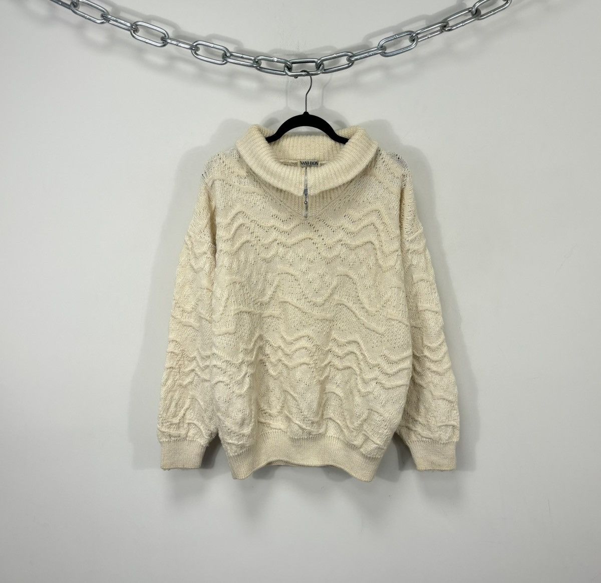 Other Vintage Nani Bon Men’s Wave Knit Wool Turtleneck Zip Sweater Size US L / EU 52-54 / 3 - 1 Thumbnail