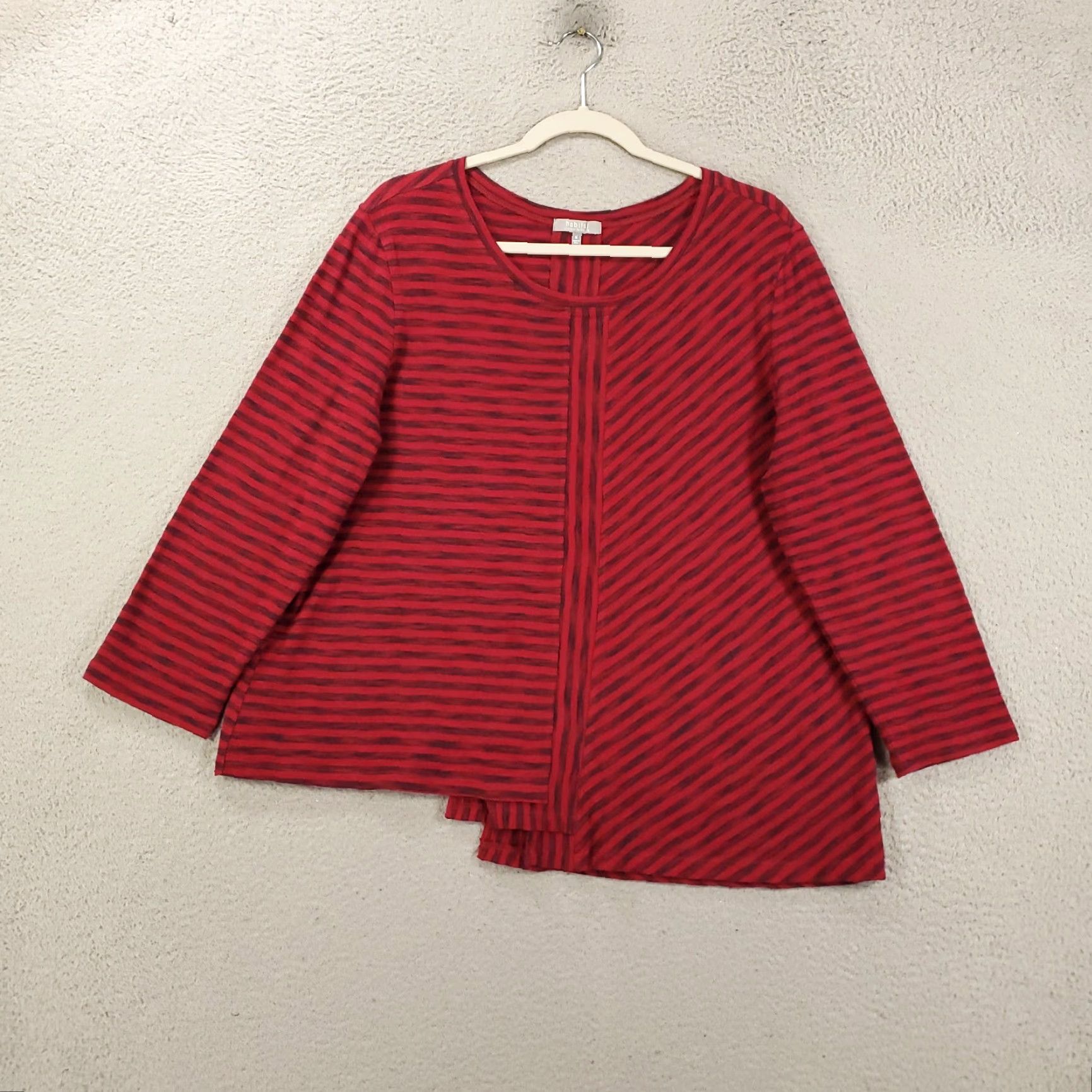 Habitat Habitat Womens Blouse Medium Red Black Asymmetric Hem Striped Shirt Size M / US 6-8 / IT 42-44 - 2 Thumbnail