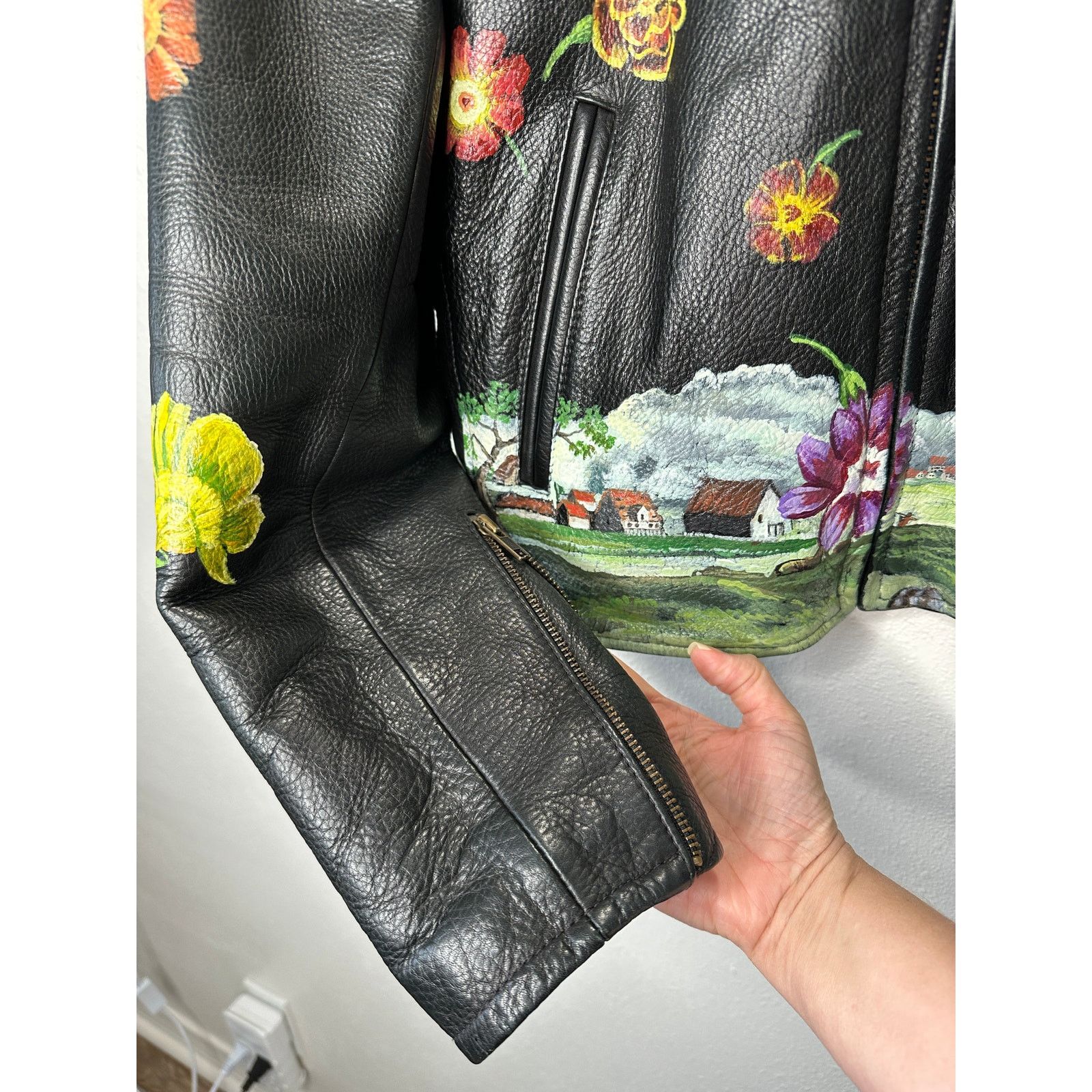 Libertine Libertine Hand-Painted Floral Skull Black Leather Jacket M Size M / US 6-8 / IT 42-44 - 7 Thumbnail