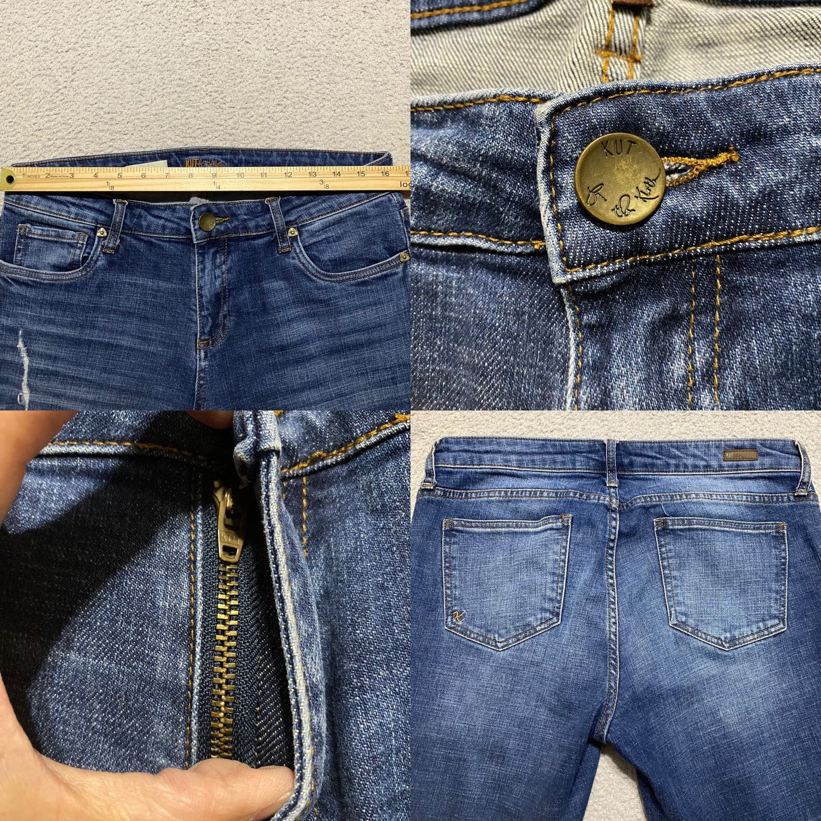 Vintage KUT from the Kloth Jeans Women sz 10 Blue Denim Medium Wash Distressed Mid Rise Jeans Womens Regular 5-Pocket Design Distressed Stretch Size 32" / US 10 / IT 46 - 8 Thumbnail
