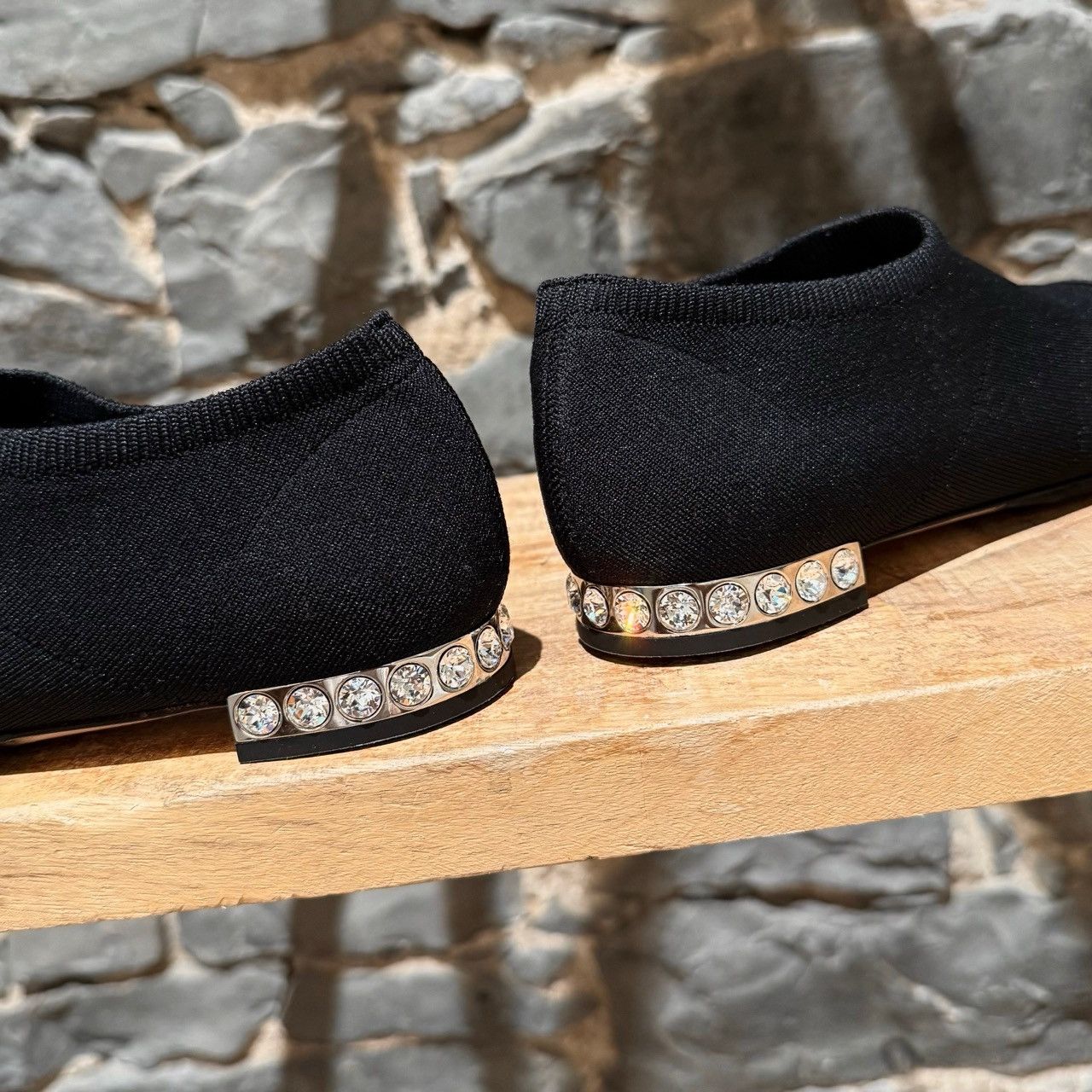 Miu Miu Black Knit Glitter Accent Pointy Flats