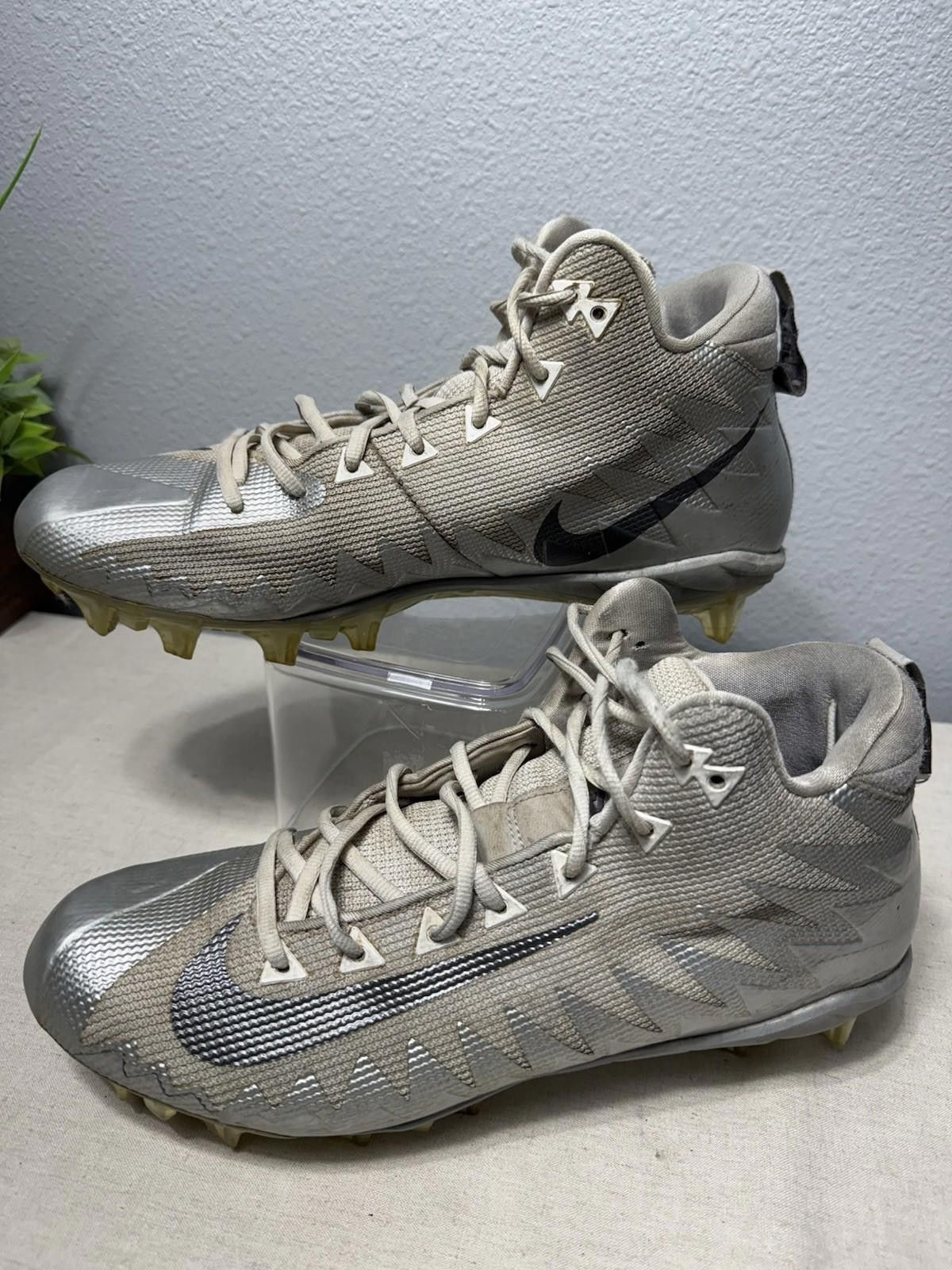 Nike Nike Alpha Menace Pro Mens 11.5 Silver Mid Football Cleats Size ONE SIZE - 2 Thumbnail