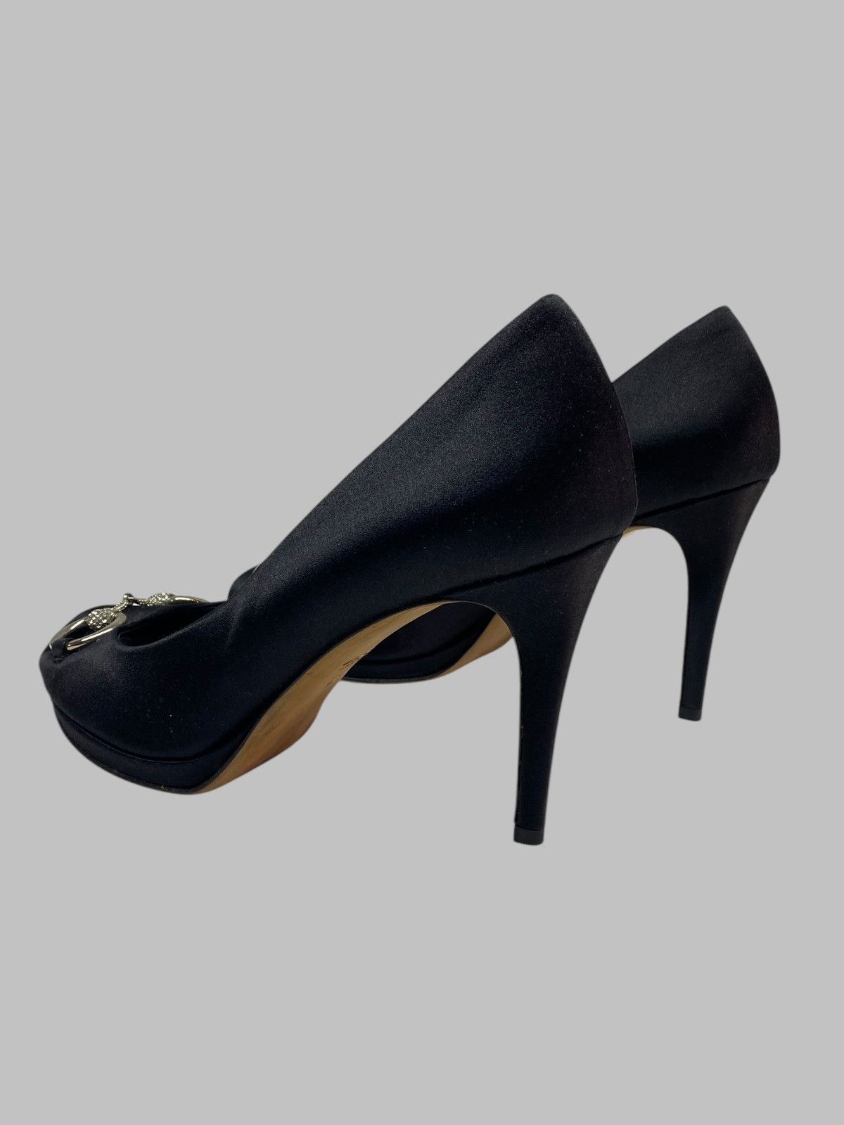Gucci Gucci Black Satin Rhinestones Embellished Peep Toe Heels Size US 10 / IT 40 - 5 Thumbnail