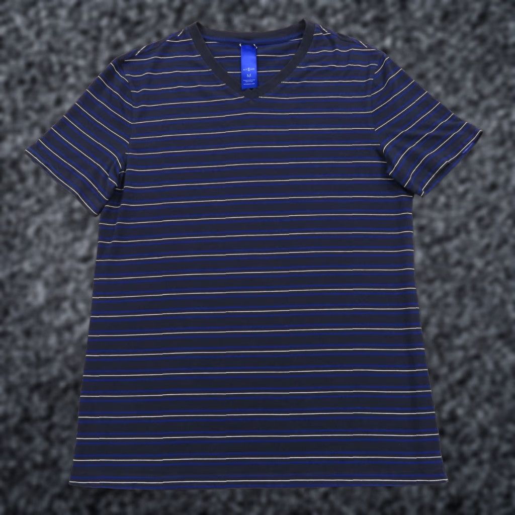 Vintage Kit & Ace Shirt Men Medium Navy Blue White Striped Pima Modal Stretch V Neck Tee Size US M / EU 48-50 / 2 - 1 Thumbnail