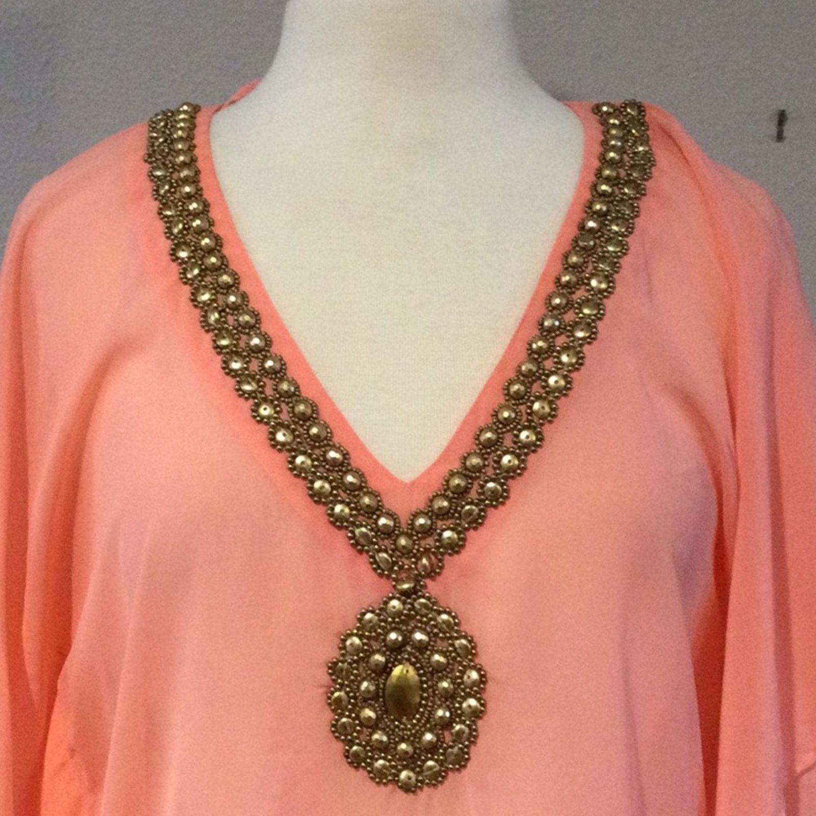 Other Antonio Melani Sheer Pink Beaded Flutter Sleeve Blouse Small Size S / US 4 / IT 40 - 4 Thumbnail