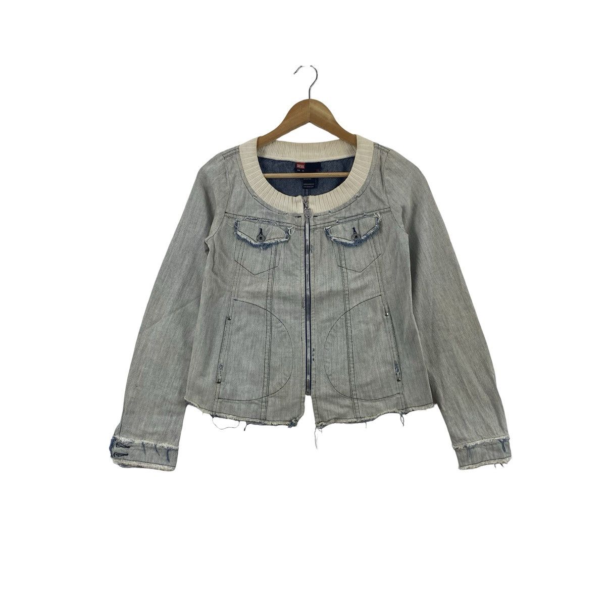 Diesel DIESEL Cropped Denim Jacket Zip Front Ribbed Collar Size XS / US 0-2 / IT 36-38 - 1 Thumbnail