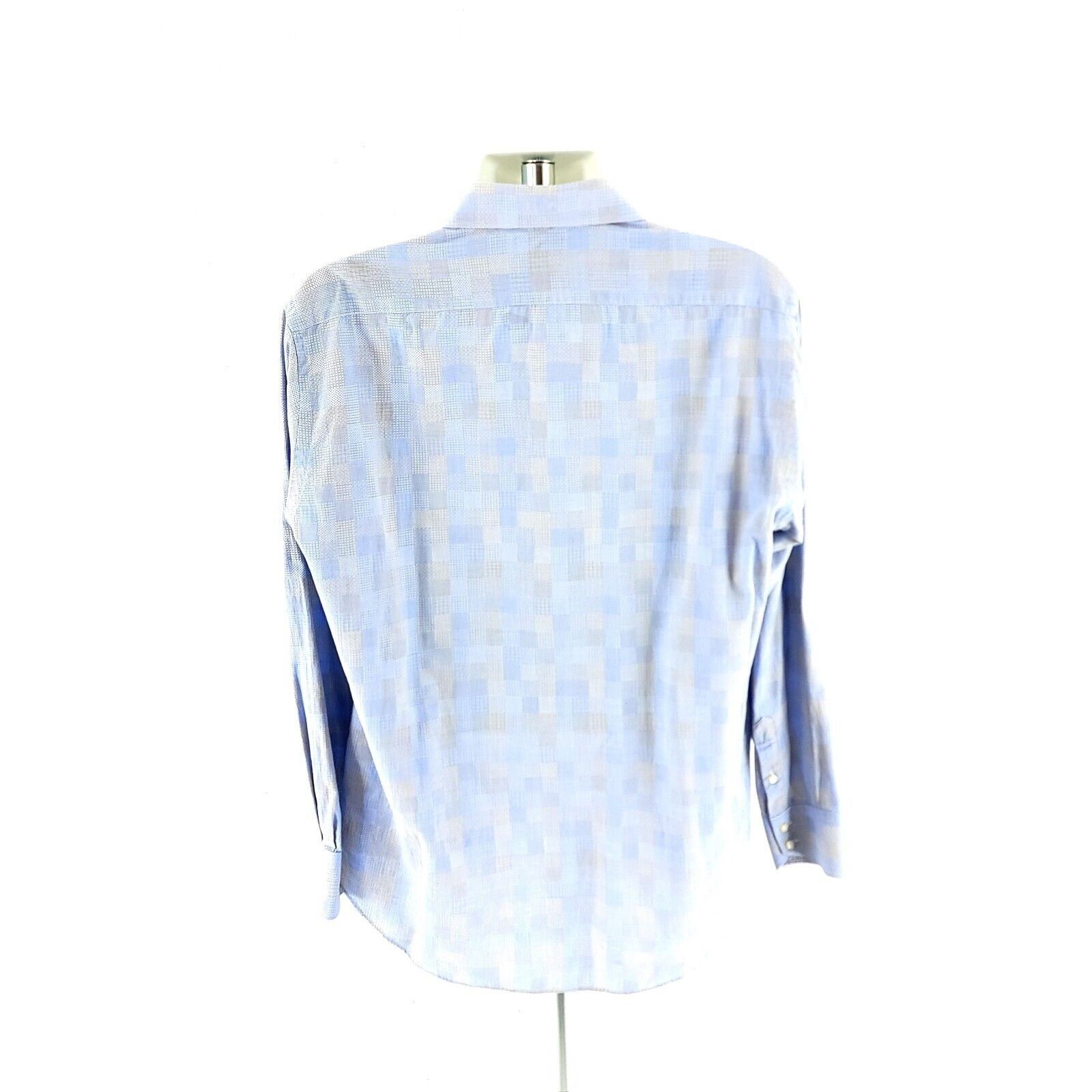 Designer Thomas Dean XL Blue Beige Patchwork Textured Cotton Collared Size US XL / EU 56 / 4 - 5 Thumbnail