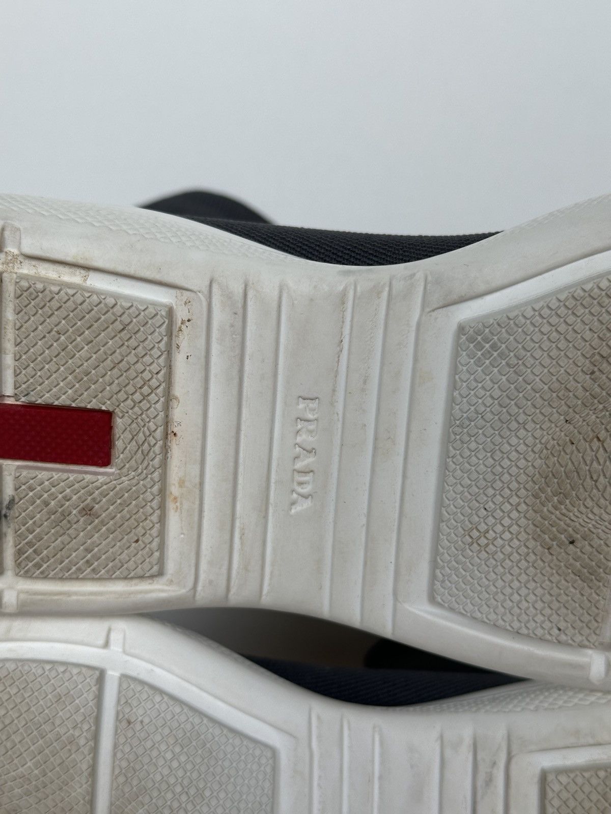 Designer × Prada Prada sock sneakers grey logo spellout Size US 5 / IT 35 - 12 Thumbnail