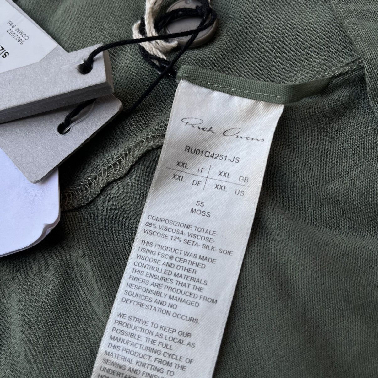 Rick Owens BNWT Rick Owens S/S2023 “EDFU” Basic Short Sleeve Tee “Moss” Size US XXL / EU 58 / 5 - 12 Thumbnail