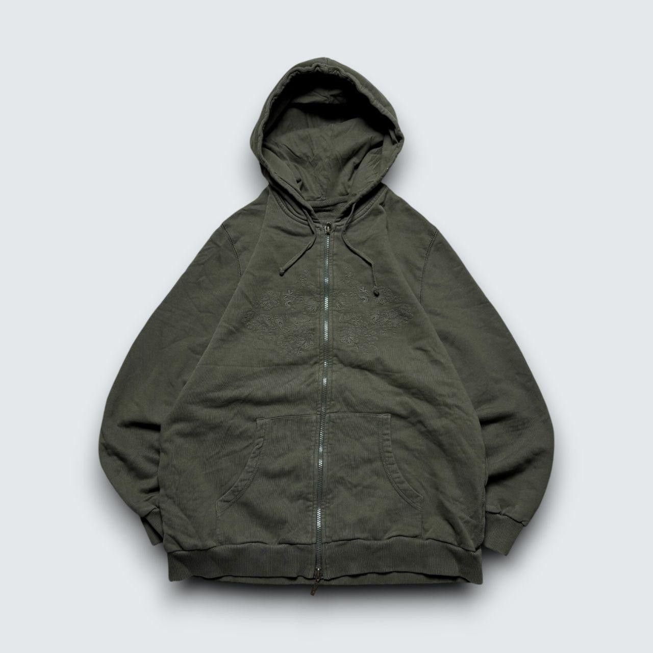 Japanese Brand 90s Embroidered Zip Hoodie Khaki M Size US M / EU 48-50 / 2 - 1 Thumbnail