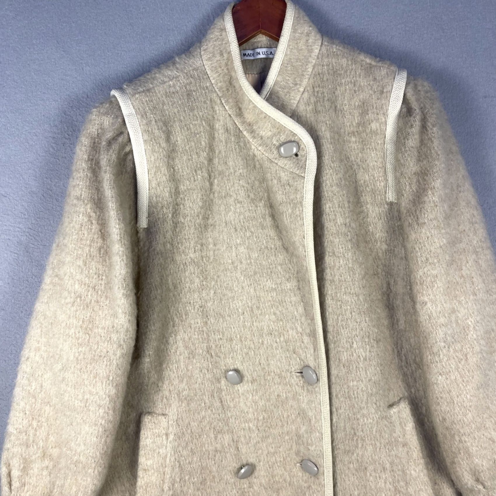 I. Magnin VINTAGE Womens Small Beige Wool Coat Pockets USA Made Size S / US 4 / IT 40 - 2 Thumbnail