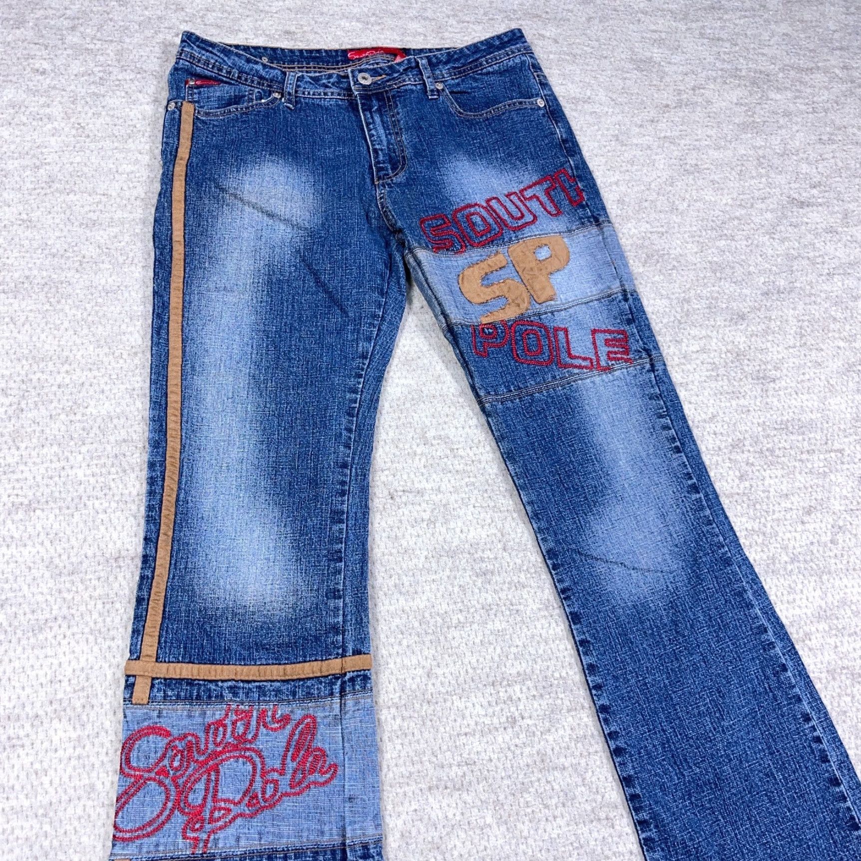 VINTAGE Southpole Jeans Women Junior 13 Boot Cut Logo 32x30 Denim Blue 5-Pocket Regular Mid Rise Bootcut Stretch Pants Boys?