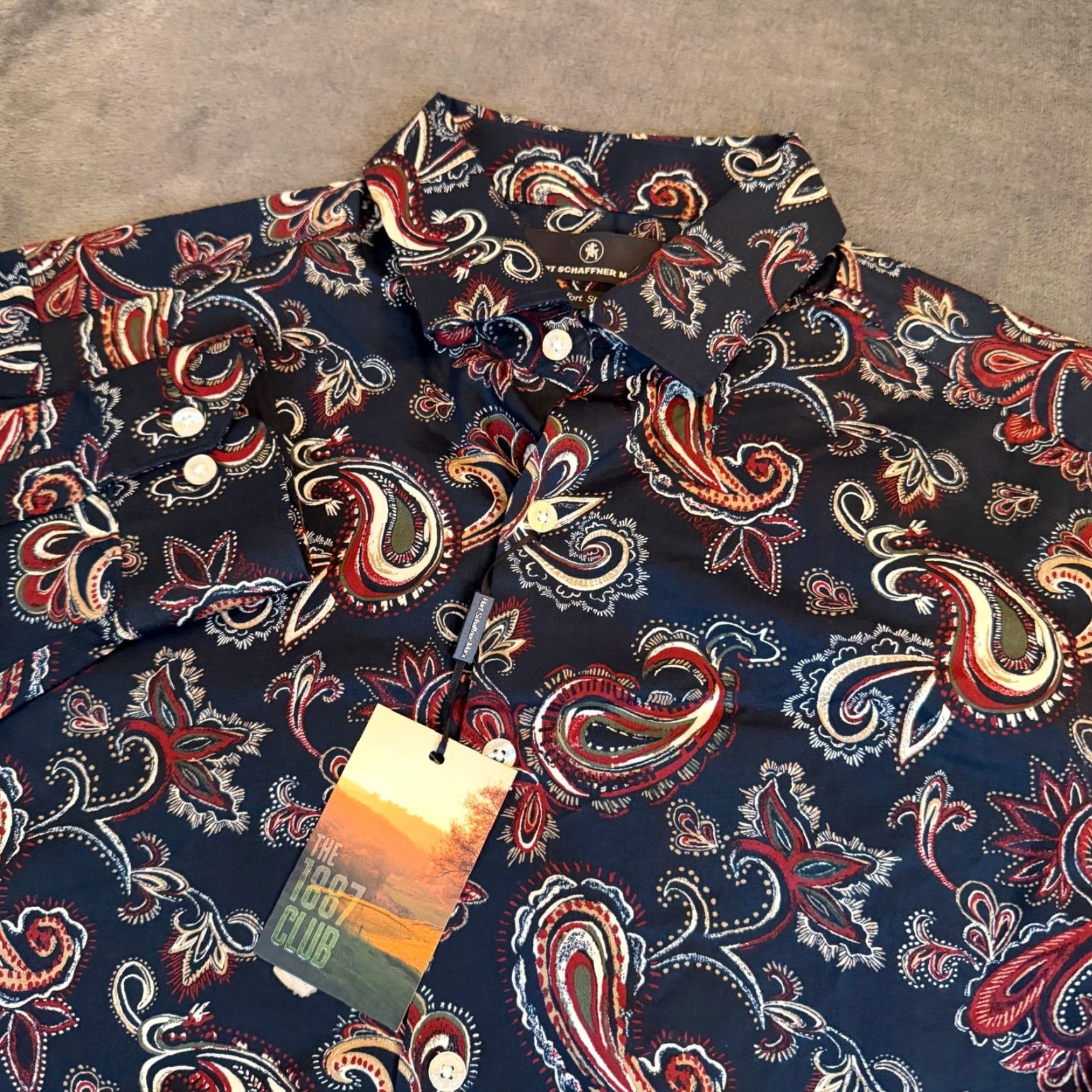 Hart Schaffner Marx Hart Schaffner Marx Paisley Button-Down Shirt Navy Red 1887 Club Mens M NEW Size US M / EU 48-50 / 2 - 2 Thumbnail