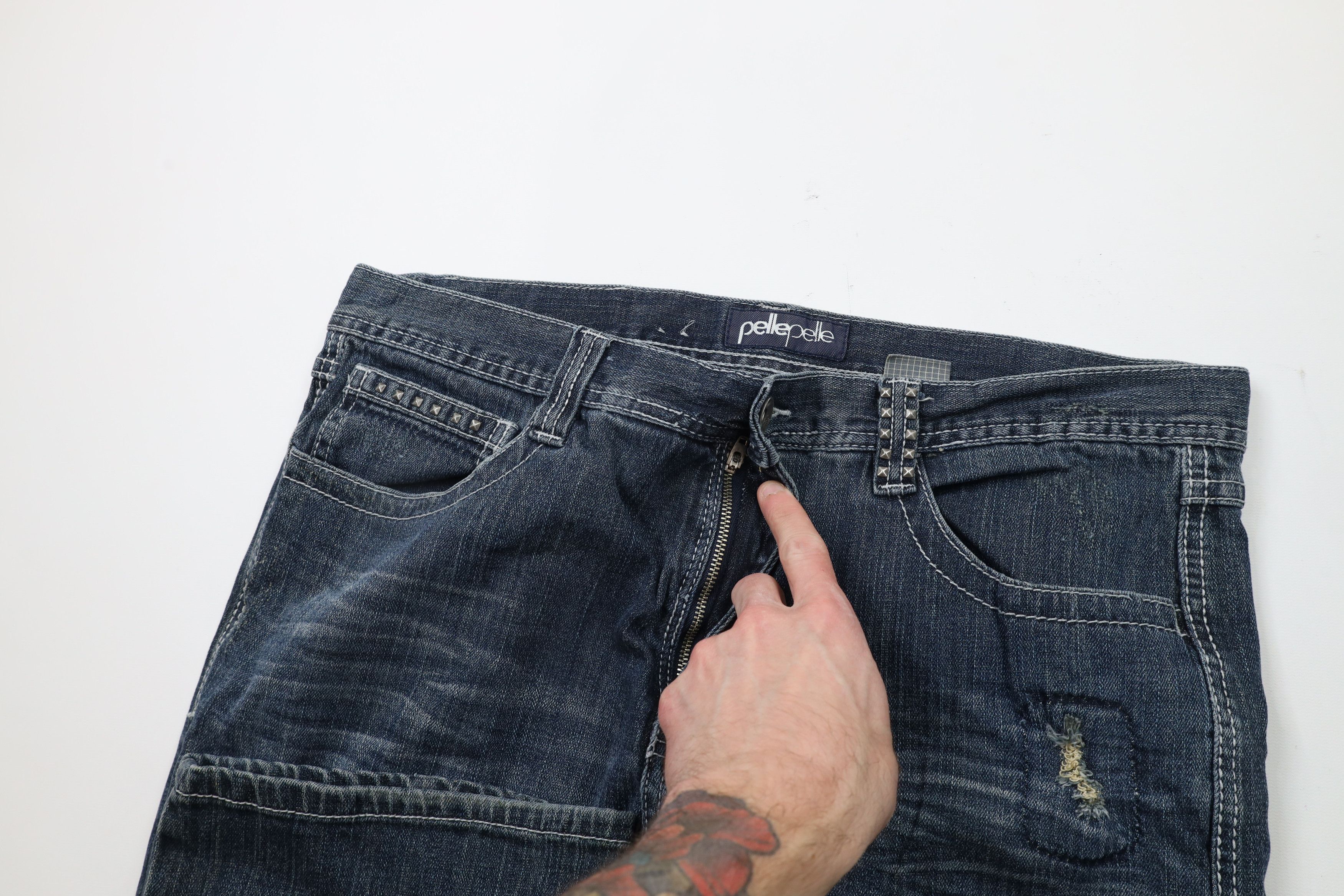 Vintage Pelle Pelle Studded Wide Leg Baggy Denim Jeans