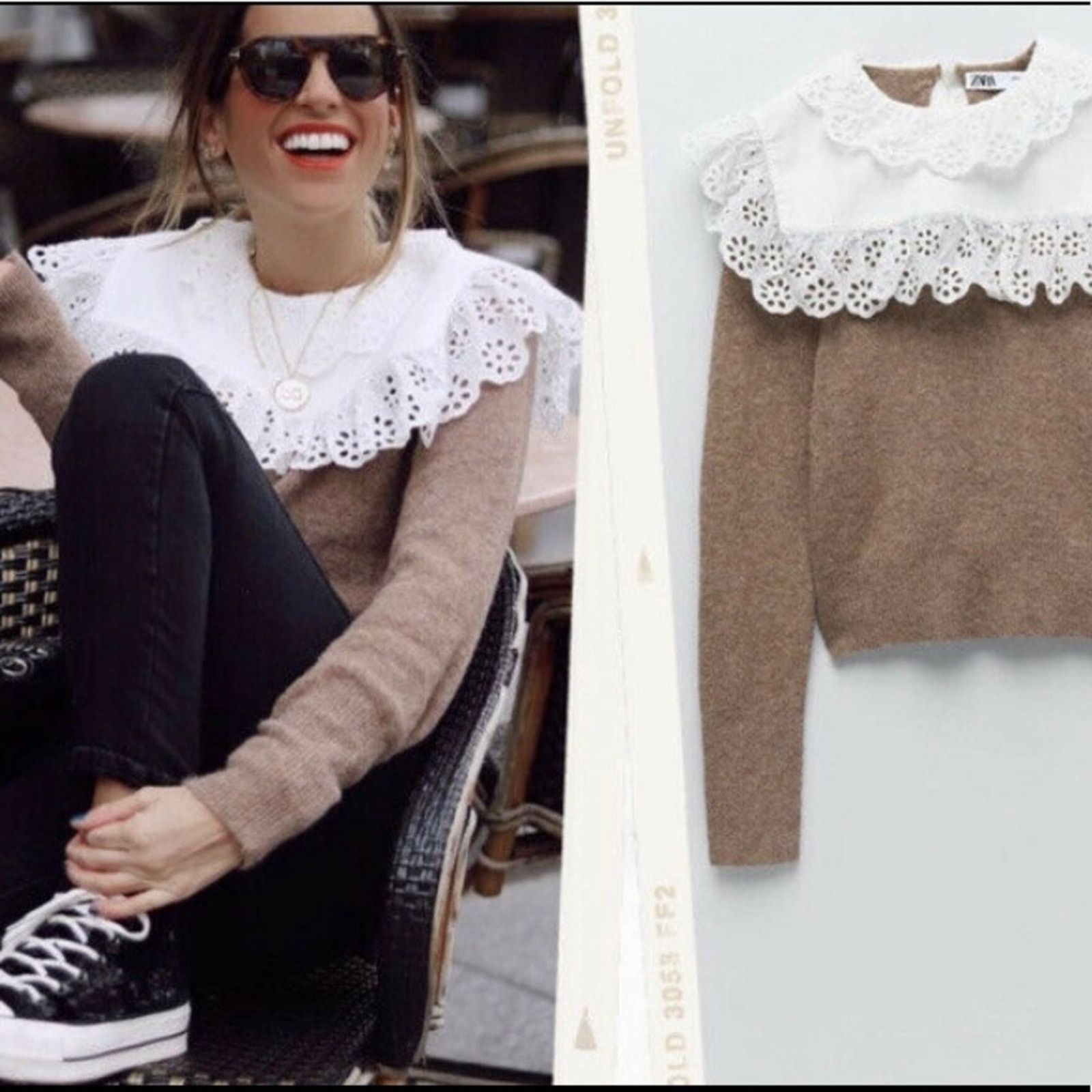 Zara Zara wool blend brown sweater with contrasting collar Small Size S / US 4 / IT 40 - 1 Thumbnail