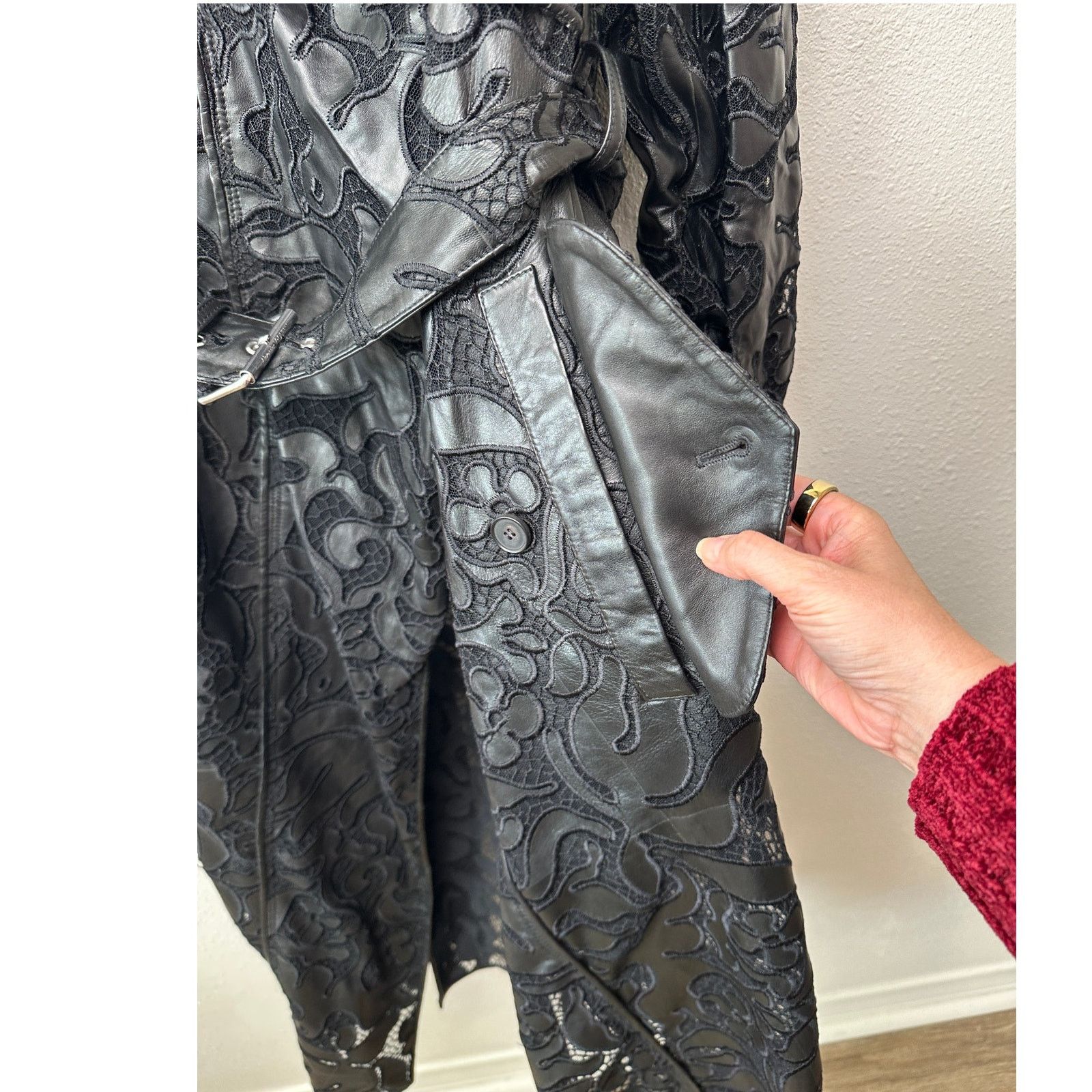 Alexander McQueen Alexander McQueen Black Leather Lace Belted Trench Coat 14 Size XL / US 12-14 / IT 48-50 - 8 Thumbnail