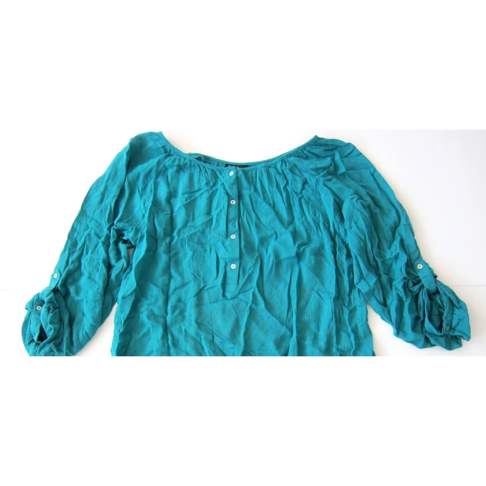 Vintage NWT Papillon 100% Rayon Green 3/4 Sleeve Boho Tunic Blouse Small Shirt Women XS S Size S / US 4 / IT 40 - 3 Thumbnail