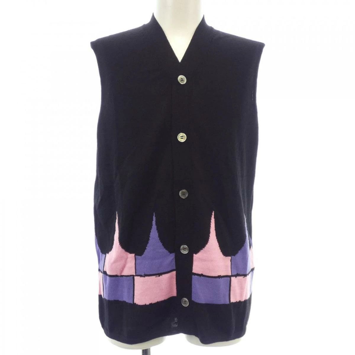 Vest Wool V-neck Button Up Allover Pattern Multicolor