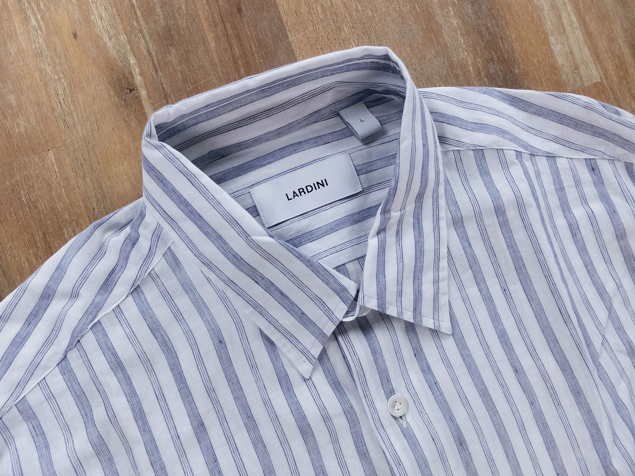 Lardini LARDINI white blue striped cotton linen lightweight shirt Size US L / EU 52-54 / 3 - 2 Thumbnail