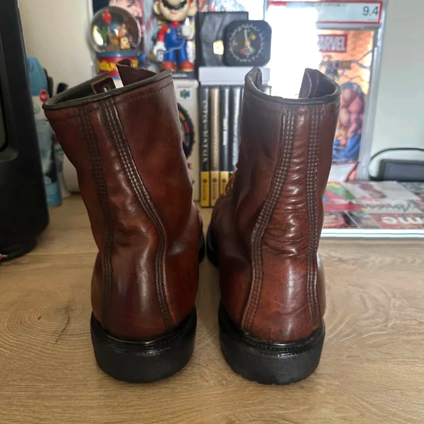 Red Wing VINTAGE Red Wing Boots Combat Leather Quilt Lined USA Made 11.5M Brown Men Size 11.5 US Leather Upper Size US 12 / EU 45 - 3 Thumbnail