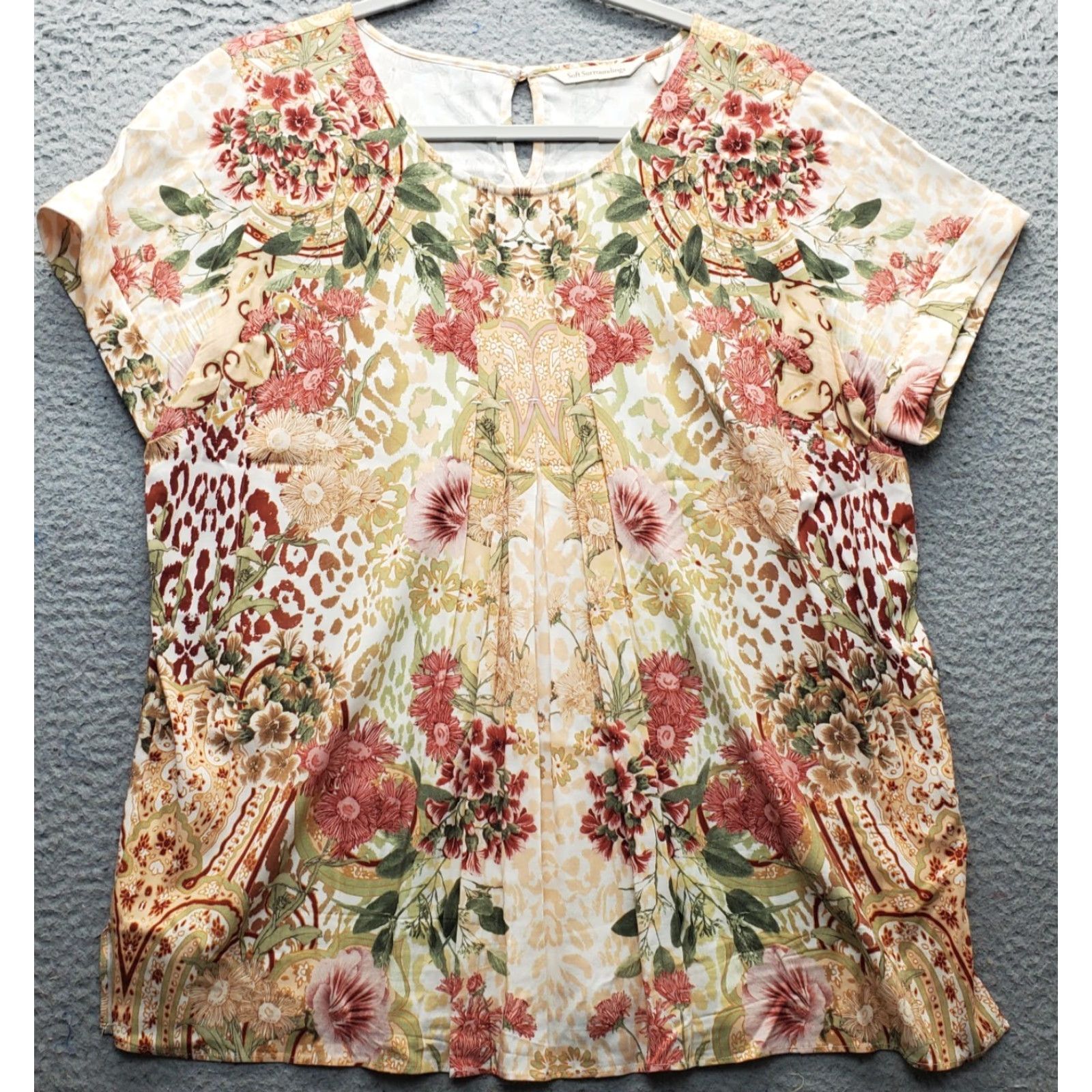 Soft Surroundings Soft Surroundings Blouse Womens Size PL Floral Short Sleeve Pullover Multicolor Shirt Size L / US 10 / IT 46 - 2 Thumbnail