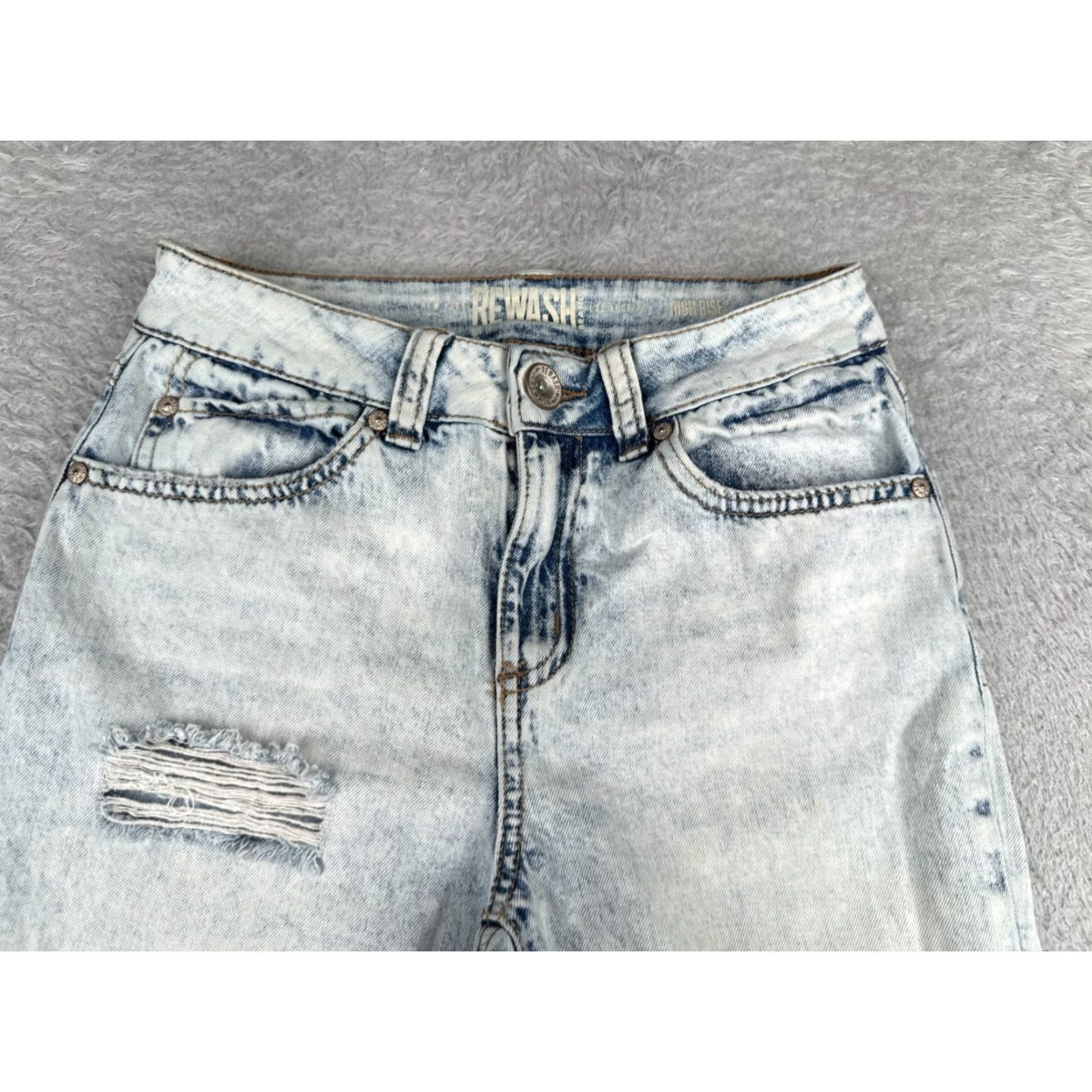 Vintage VINTAGE Rewash Jeans Juniors 1 Blue Denim Distressed High Rise Light Wash 24x24 Size 25" / US 0 / IT 36 - 4 Thumbnail