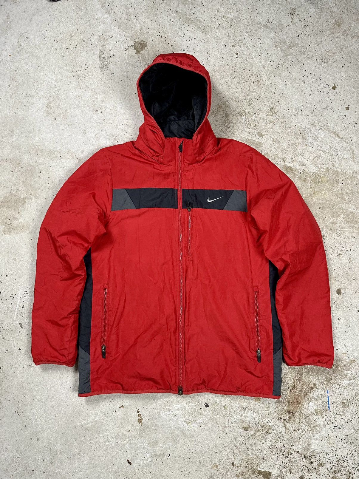 Nike × Vintage Vintage Y2K Nike Red Hooded Track Jacket Swoosh Size US L / EU 52-54 / 3 - 1 Thumbnail